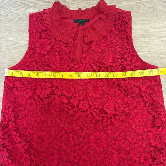 J.Crew Red Lace Ruffle Neck Sleeveless Top Christmas Holiday Preppy Sz S - Picture 6 of 7